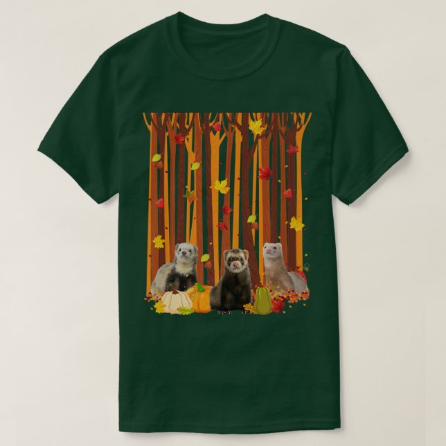 Camiseta Hola Otoño Ferret Maple Leaf Fall Pumpkin Mens W (Diseño del anverso)