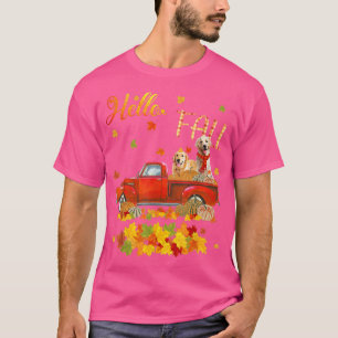 Camiseta Hola Otoño Golden Retriever Hoja Otoño Rojo Camión