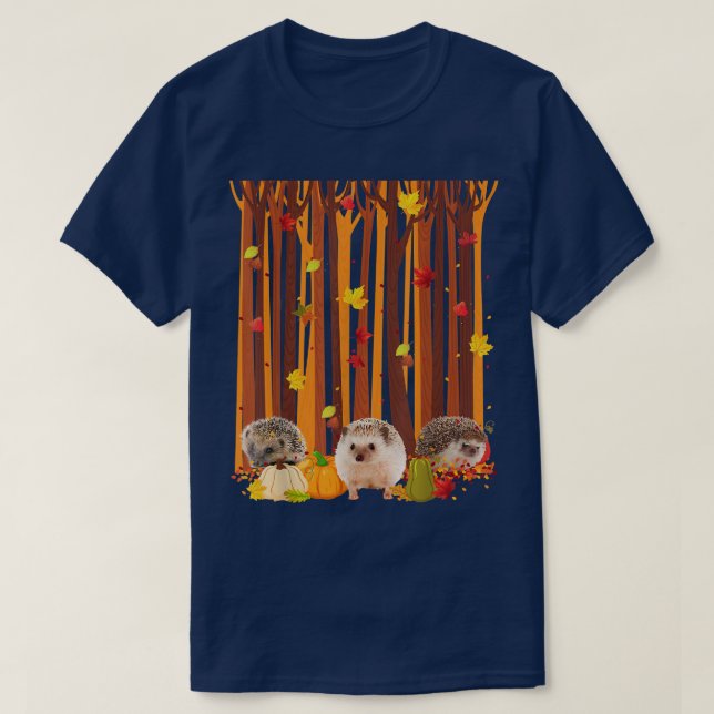 Camiseta Hola Otoño Hedgehog Maple Leaf Fall Pumpkin Mens (Diseño del anverso)