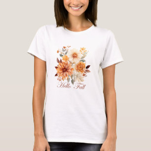 Camiseta Hola otoño Hojas de flores silvestres de color de