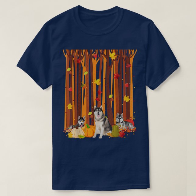 Camiseta Hola Otoño Husky Hosta de Maple Fall Pumpkin Mens  (Diseño del anverso)