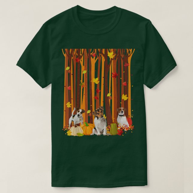 Camiseta Hola otoño Jack Russell Maple Leaf Fall Pumpkin (Diseño del anverso)