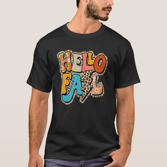 Camiseta Hola otoño leopardo leopardo de otoño calabaza rel (Anverso)