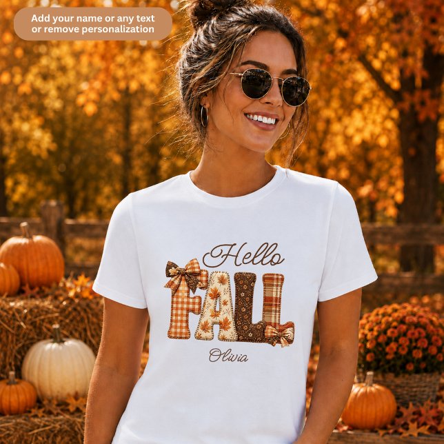 Camiseta Hola Otoño Letras Estilo Patchwork Personalizadas (Subido por el creador)