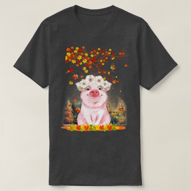 Camiseta Hola Otoño Maple Pig Leaf Fall Cute Pigs Lover (Diseño del anverso)