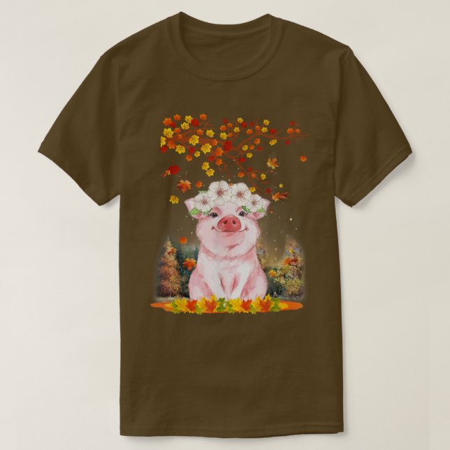 Camiseta Hola Otoño Maple Pig Leaf Fall Cute Pigs Lover (Diseño del anverso)