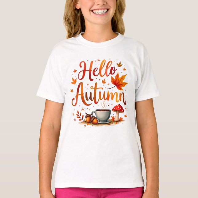 Camiseta Hola otoño, nostalgia acogedora (Anverso)
