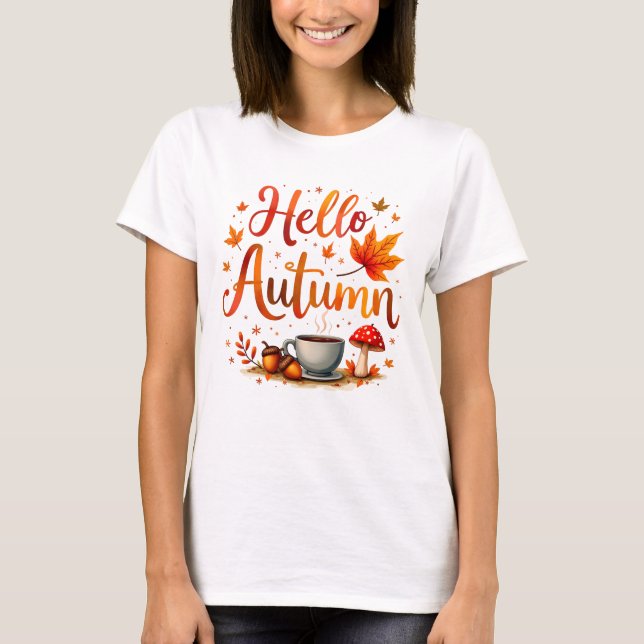 Camiseta Hola otoño, nostalgia acogedora (Anverso)
