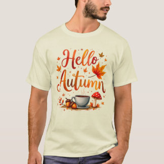 Camiseta Hola otoño, nostalgia acogedora