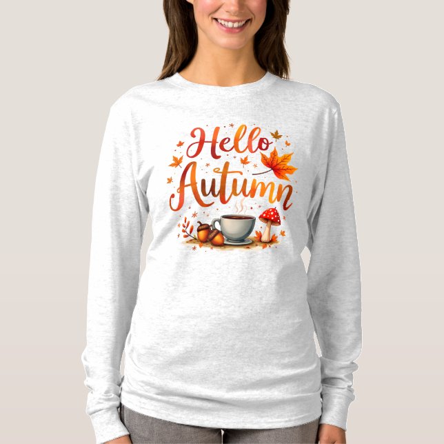 Camiseta Hola otoño, nostalgia acogedora (Anverso)