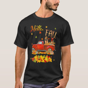 Camiseta Hola Otoño Pastor Alemán Hoja Otoño Rojo Camión D