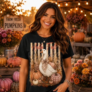Camiseta Hola Otoño Pato Lindo Cuadros Rosa Floral