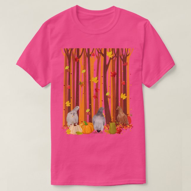 Camiseta Hola Otoño Pigeon Maple Leaf Fall Pumpkin Mens W (Diseño del anverso)