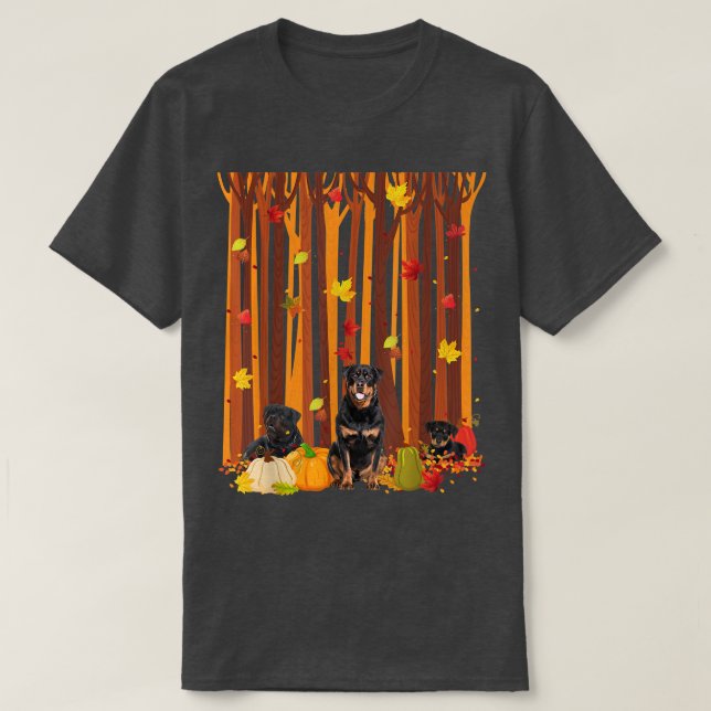 Camiseta Hola Otoño Rottweiler Maple Leaf Fall Pumpkin Me (Diseño del anverso)