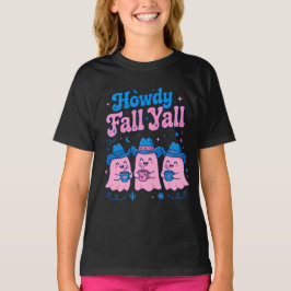 Camiseta Hola Otoño Todos Vaqueros Fantasmas Rosa Azul Café
