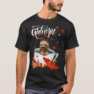Camiseta Hola Otoño Yorkshire Terrier En La Caída Del Café
