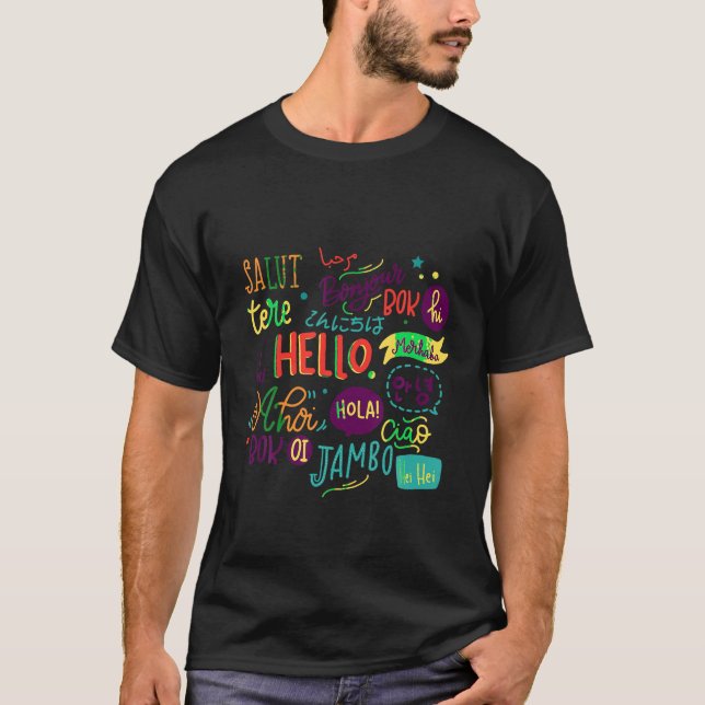 Camiseta Hola palabra en diferentes idiomas Funny Summer Tr (Anverso)