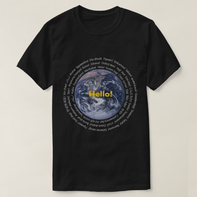 Camiseta Hola palabra en diferentes idiomas profesores de E (Diseño del anverso)