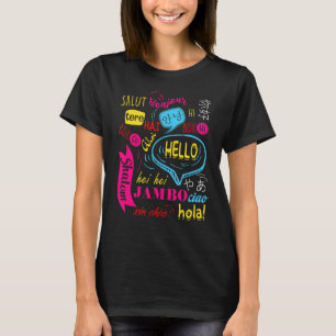 Camiseta Hola palabra en diferentes idiomas Viajes y Enseña