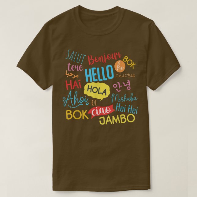 Camiseta Hola Palabra En Idiomas Diferentes Viajes Viajes V (Diseño del anverso)