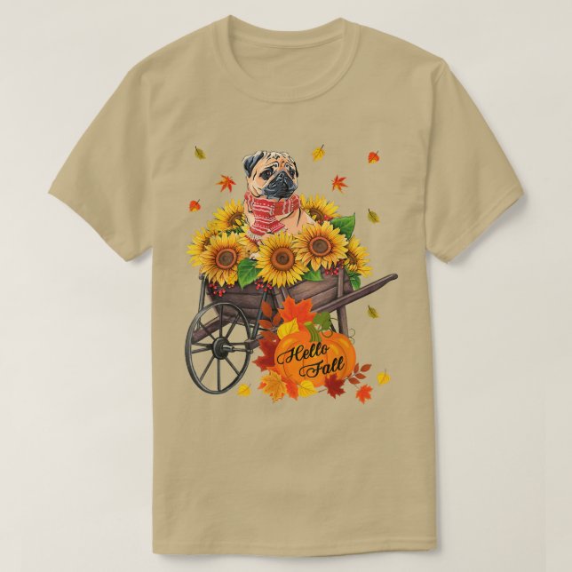 Camiseta Hola Perro De Caída De Pug En Sunflowers Sale De L (Diseño del anverso)