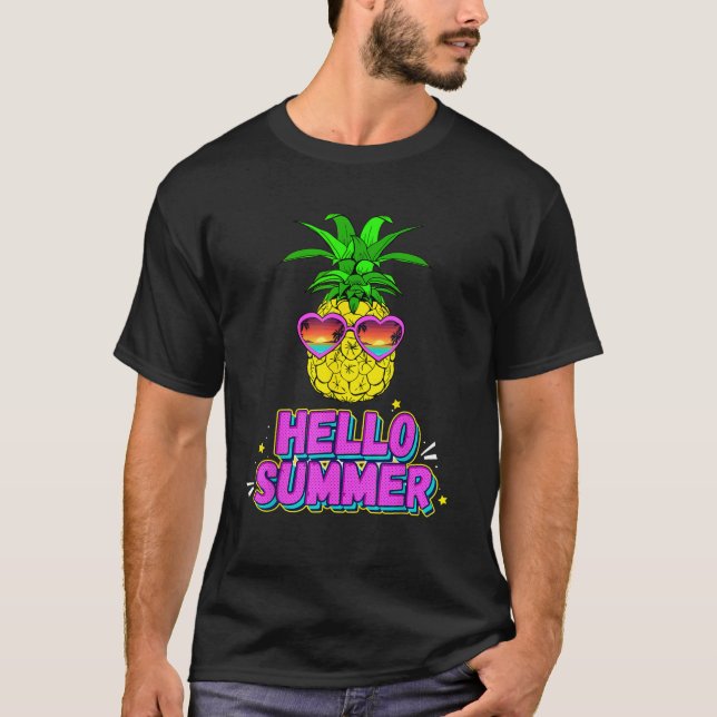 Camiseta Hola Pineapple De Verano Con Playa De Gafas De Sol (Anverso)