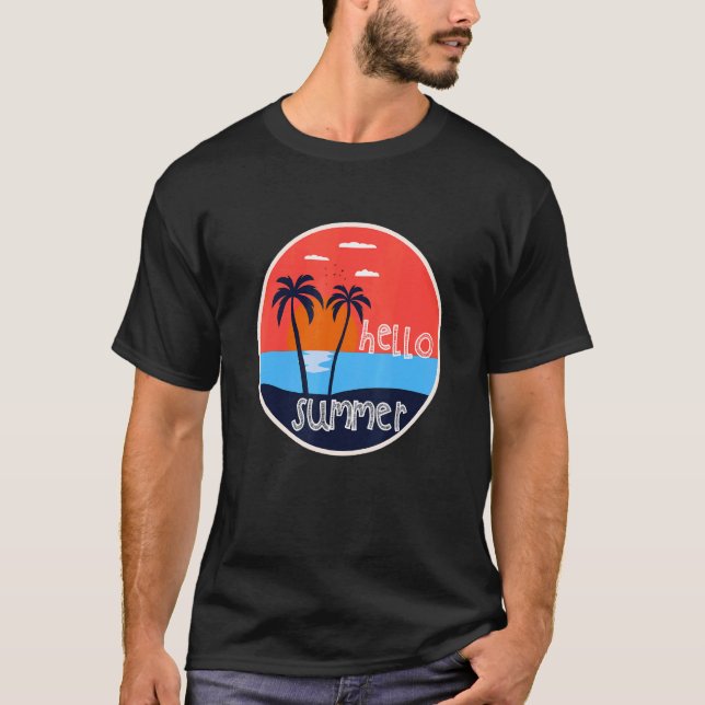 Camiseta Hola Playa De Vacaciones De Verano Y Atardecer De  (Anverso)