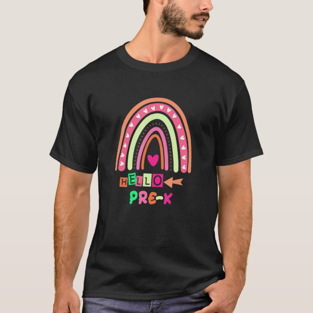 Camiseta Hola Pre-K Arcoíris Primer Día De Escuela Maestro (Anverso)