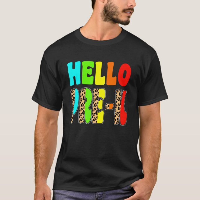 Camiseta Hola Pre K Leopard De vuelta a la escuela primer d (Anverso)