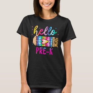 Camiseta Hola Pre K Leopard Tie Dye Pencil Cute Profesores