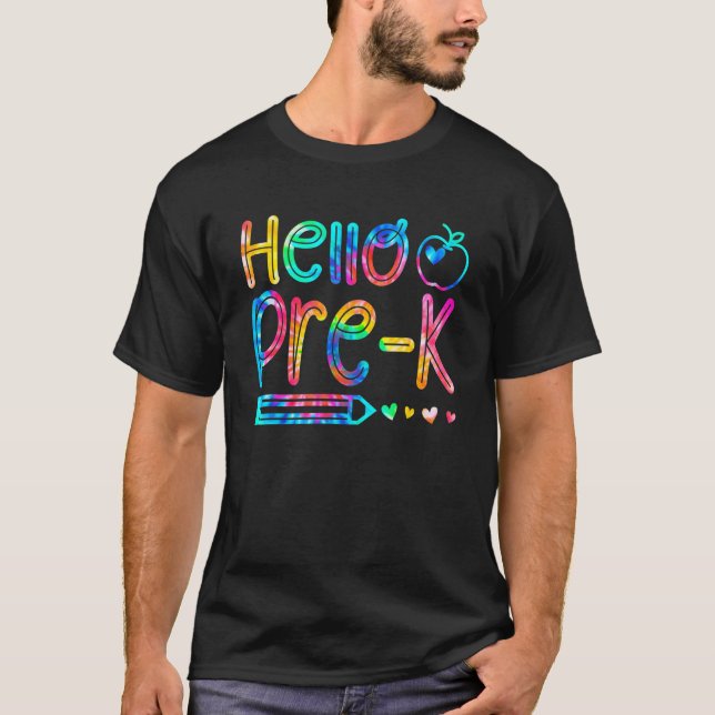 Camiseta Hola Pre K Tye De Vuelta A La Escuela Primer Día 1 (Anverso)