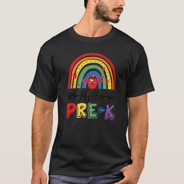 Camiseta Hola Preescolar Preescolar K Rainbow Feliz Primer  (Anverso)