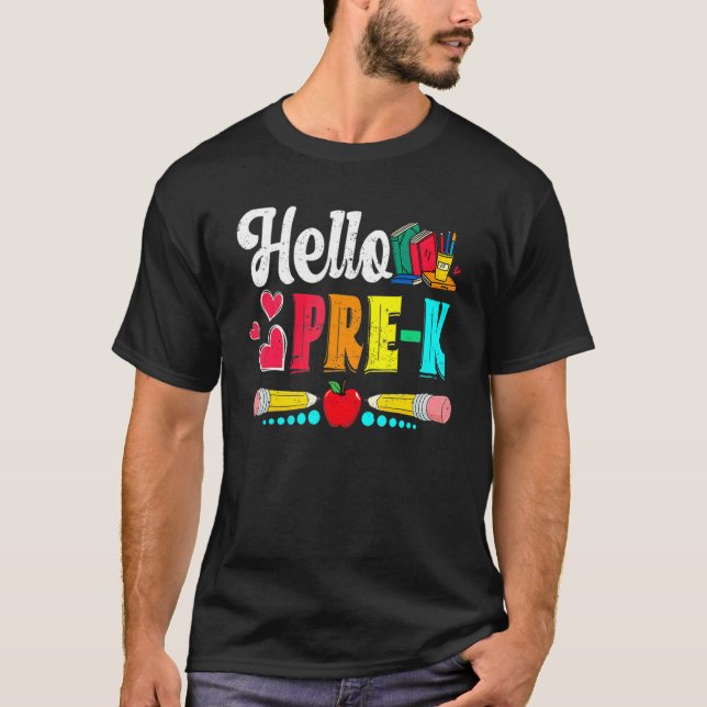 Camiseta Hola Prek Cute Niños De Nuevo A La Escuela (Anverso)