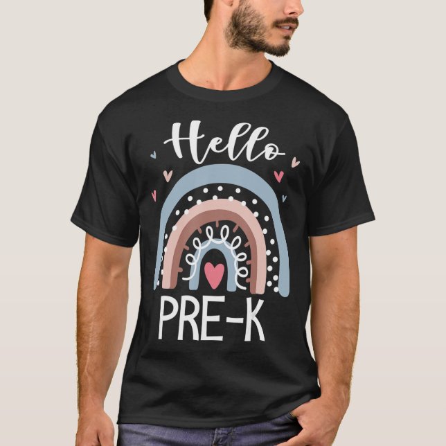 Camiseta Hola PreK Fun Boho Rainbow de vuelta a la escuela (Anverso)