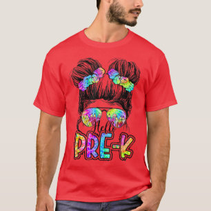 Camiseta Hola PreK Messy Bun Chicas De Niños Ataque De Vuel