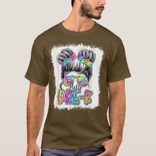 Camiseta Hola PreK Messy Bun Chicas Tejer Cute De Color Vol