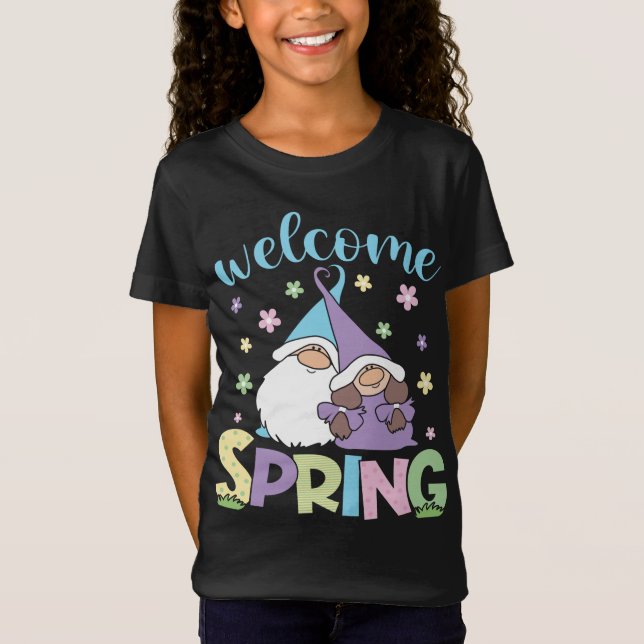 Camiseta Hola Primavera floral Gnomes pareja Daisy Flowers  (Anverso)