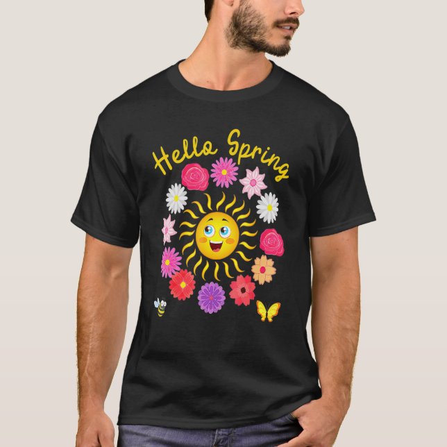 Camiseta Hola Primavera Sunny Flores Mujeres Madres Pascua  (Anverso)