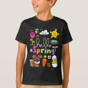 Camiseta Hola primavera y conejo de Pascua niños niñas ella