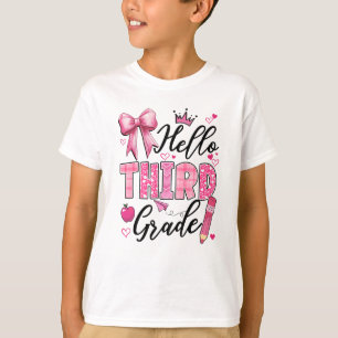Camiseta Hola, Primer Día Escolar, Tercer Grado, Coquette T
