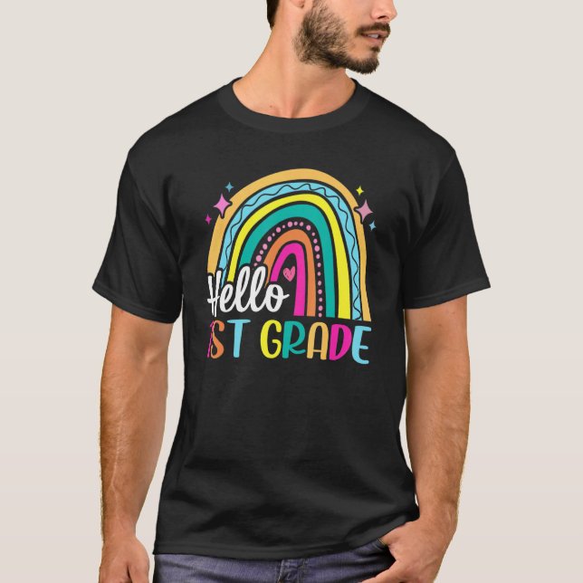 Camiseta Hola Primer Grado Arcoiris Para Profesores Chicas  (Anverso)