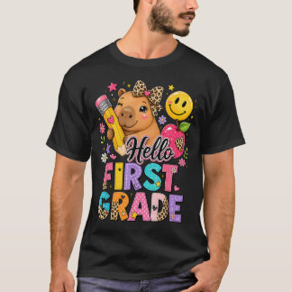 Camiseta Hola Primer Grado Capybara Leopardo Lazo De Regres