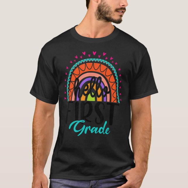 Camiseta Hola primer grado Cute Rainbow Happy First School (Anverso)
