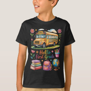 Camiseta Hola Primer Grado De Vuelta A La Mochila De Autobú