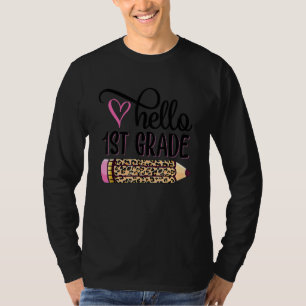 Camiseta Hola, primer grado Lápiz De Leopardo Rosa De Vuelt