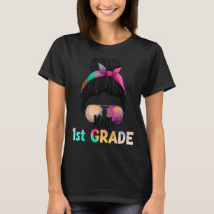 Camiseta Hola Primer Grado Messy Bun Teacher Primer Día De