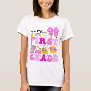Camiseta Hola primer grado, preppy vuelve a la escuela