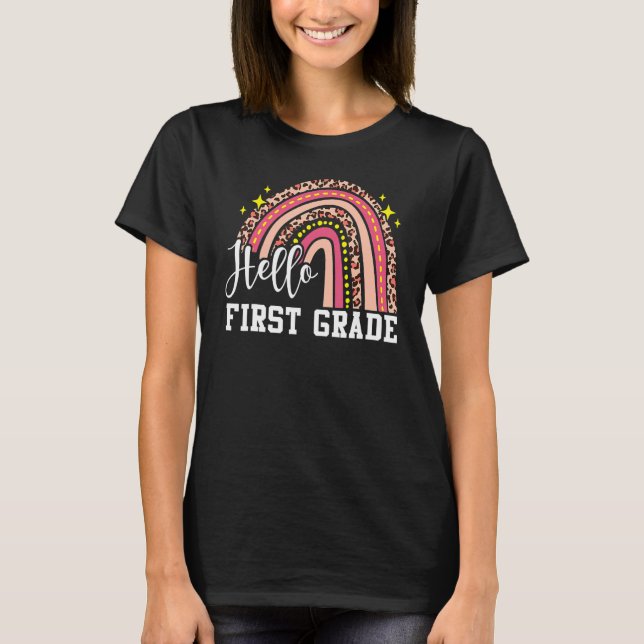 Camiseta Hola primer grado primer grado Leopardo arcoiris d (Anverso)