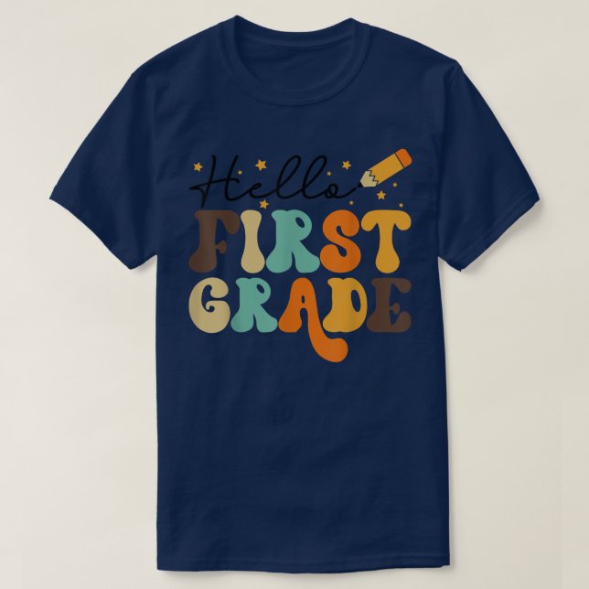 CAMISETA HOLA PRIMER GRADO, PROFESOR, NIÑOS DE VUELTA A LA  (Diseño del anverso)