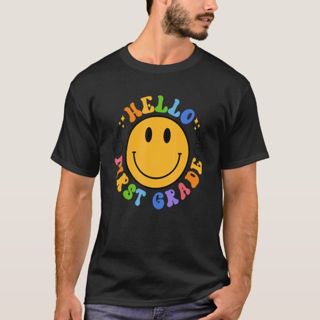 Camiseta Hola Primer Grado Retro Cara Sonriente Primer Grad (Anverso)